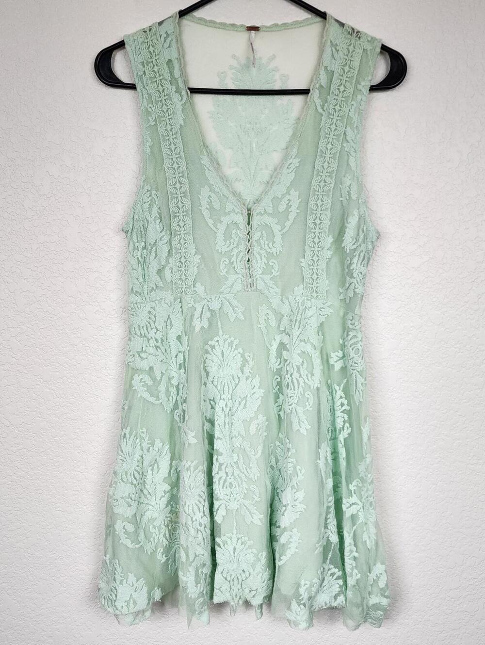 Free People Size 6 Damask Brocade Mint Lace Mini Dress